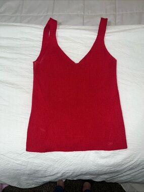 Old Navy Red Ribbed V-Neck Tank Sweater